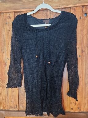 Multiples Black Sheer Open-Knit Pullover